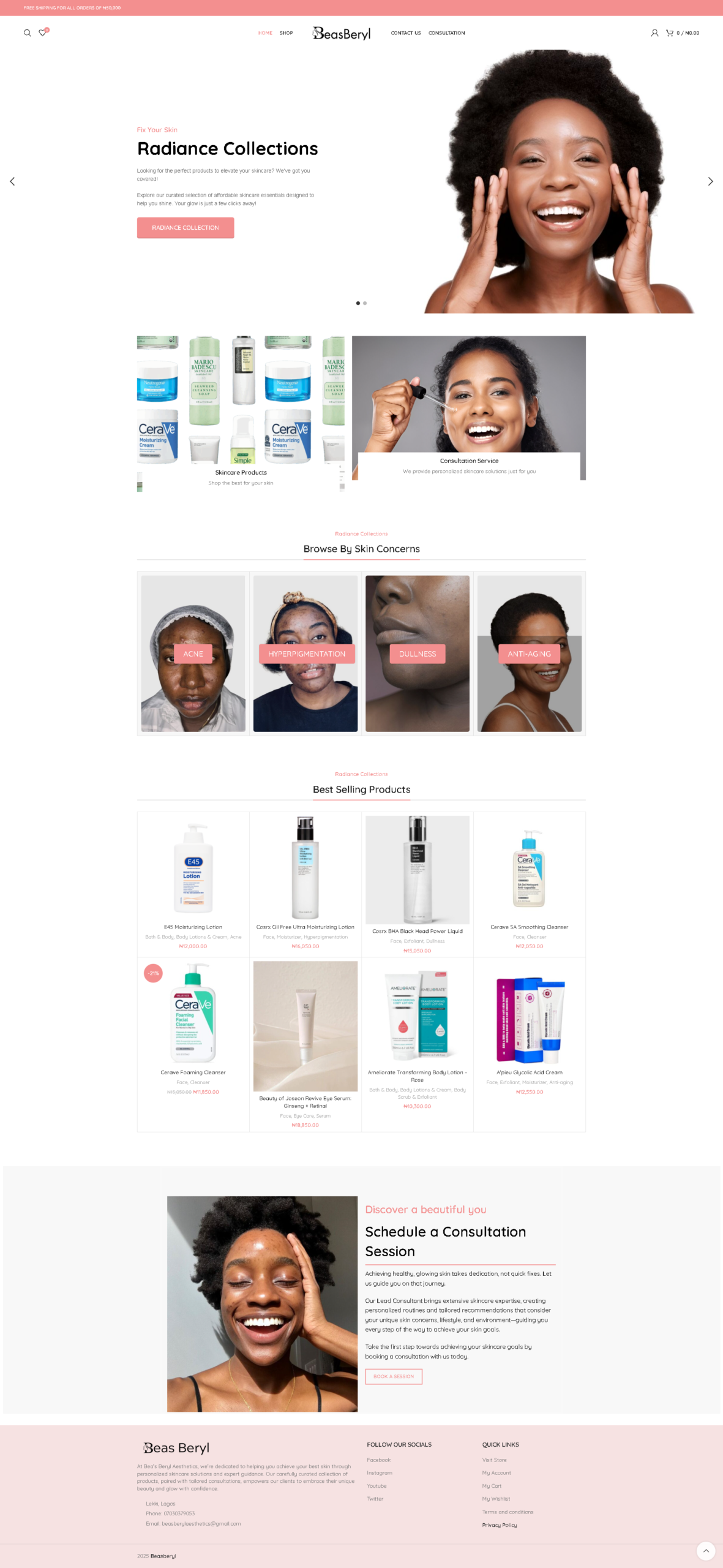 Skincare consulting website for a business in Lagos